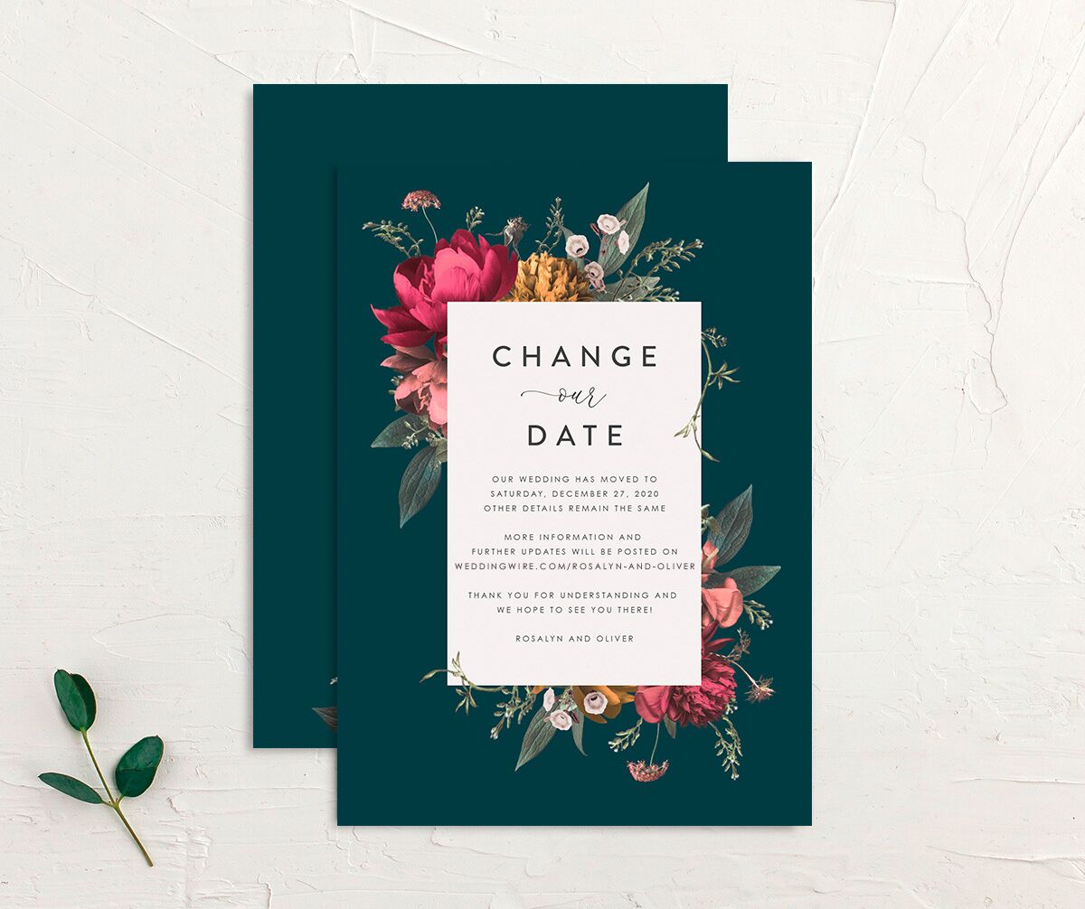 Classic Garden Change the Date Cards front-and-back in Teal