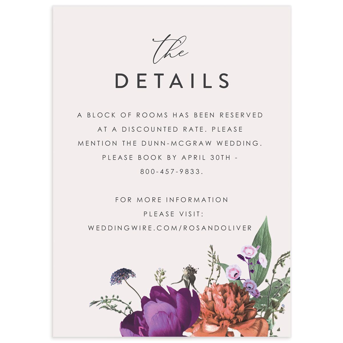 Classic Garden Wedding Enclosure Cards front in Jewel Purple