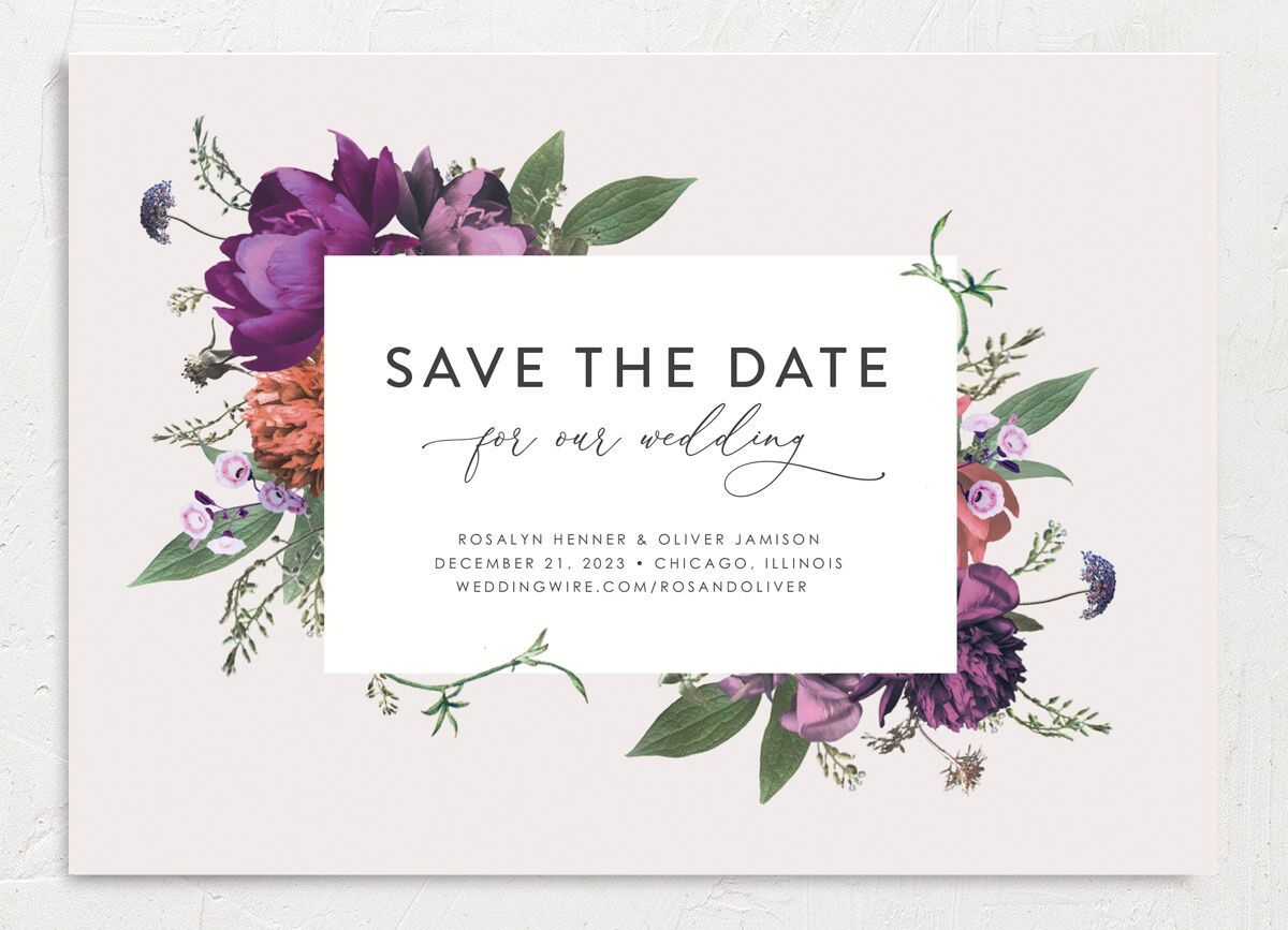 Classic Garden Save the Date Cards front in Jewel Purple