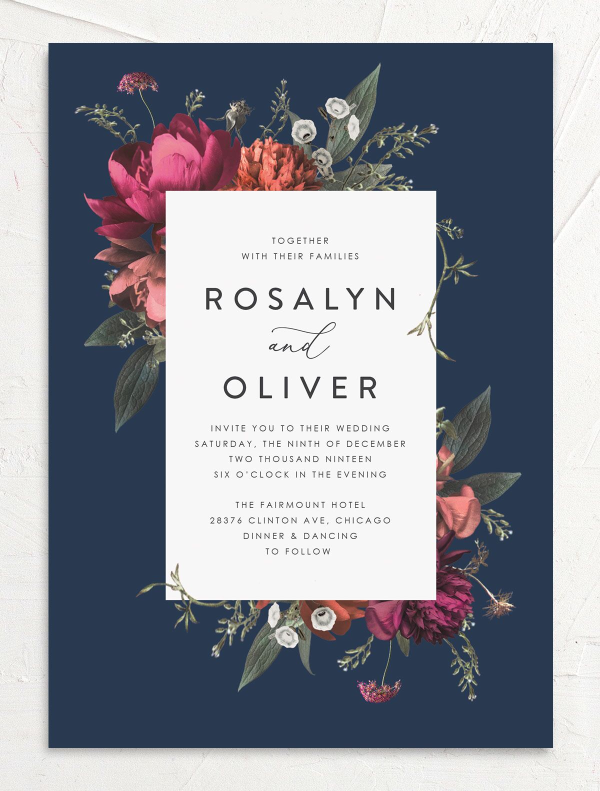 Classic Garden Wedding Invitations front in French Blue