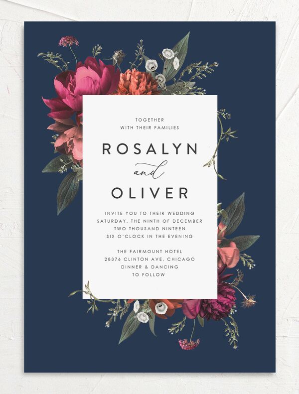 Classic Garden Wedding Invitations front in French Blue