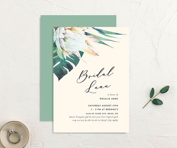 Lush Verdure Bridal Shower Invitations front-and-back in Champagne