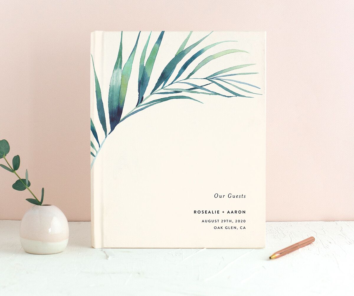 Lush Verdure Wedding Guest Book front in Champagne