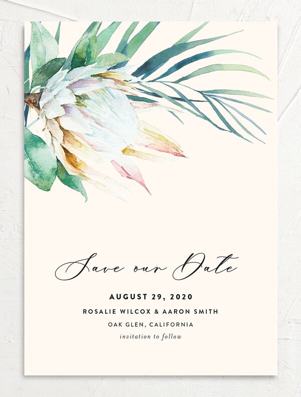 Lush Verdure Save the Date Cards front in Champagne