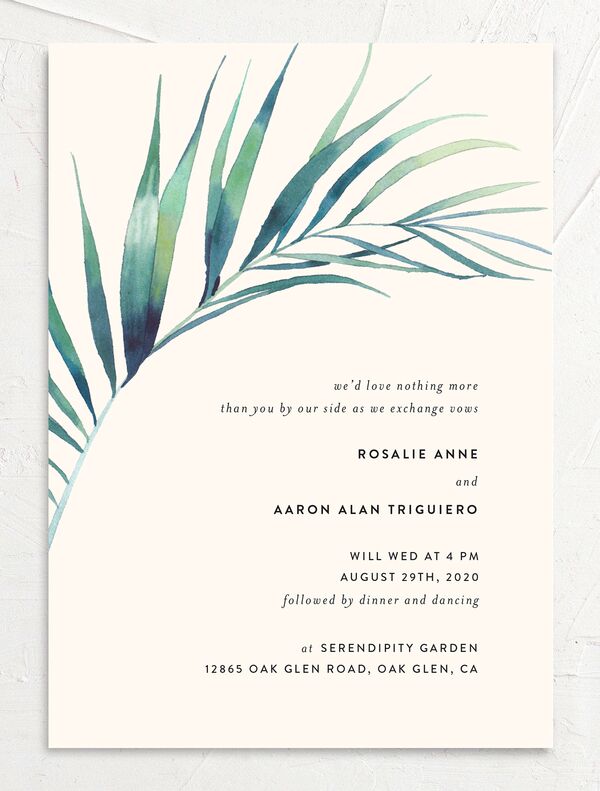 Lush Verdure Wedding Invitations front in Champagne