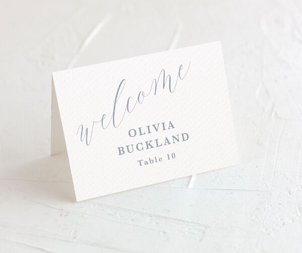 Minimalist Script Place Cards front in French Blue