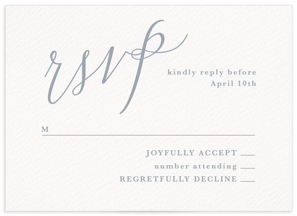 Minimalist Script Wedding Response Cards front in French Blue
