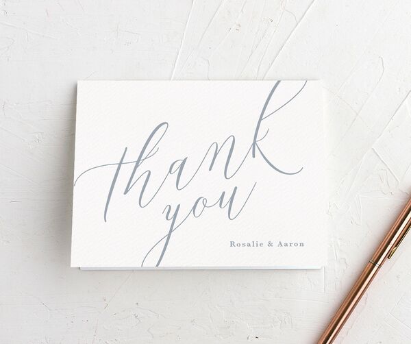 Minimalist Script Thank You Cards front in French Blue