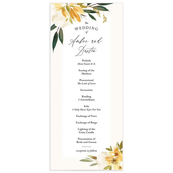 Watercolor Petals Wedding Programs front in Lemon