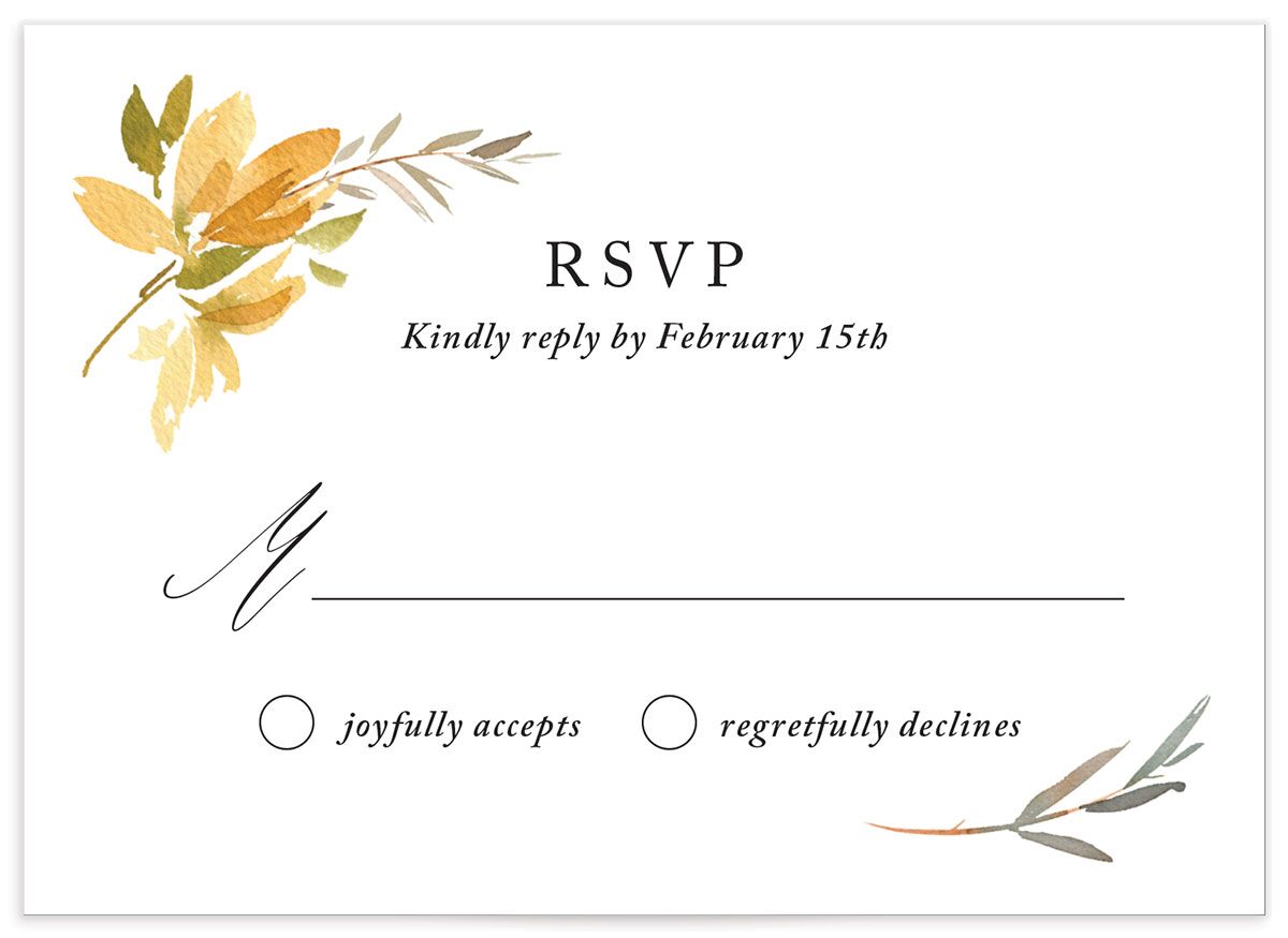 Watercolor Petals Wedding Response Cards front in Lemon