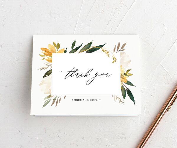 Watercolor Petals Thank You Cards front in Lemon