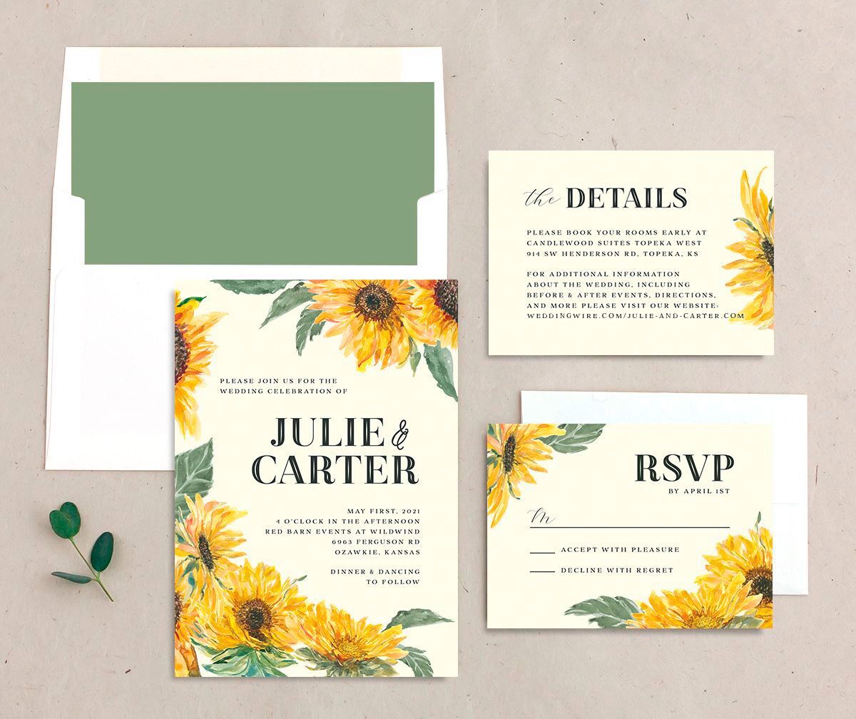 Rustic Floral Wedding Invitations suite in Lemon