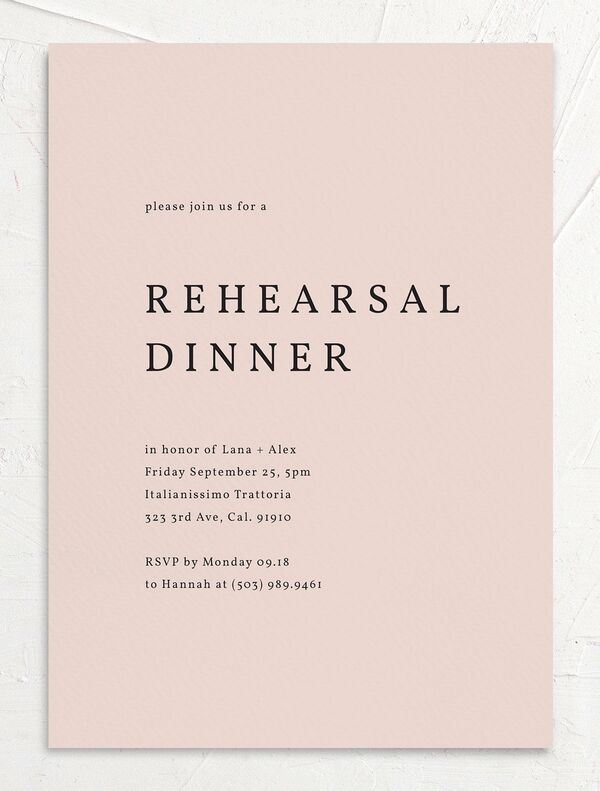 Modern Chic Rehearsal Dinner Invitations front in Rose Pink