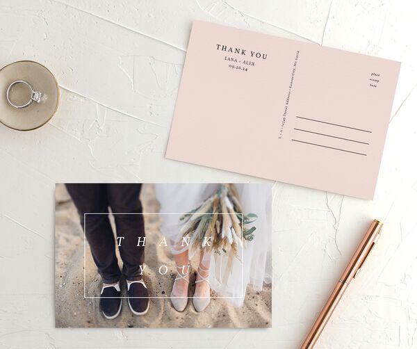 Modern Chic Thank You Postcards front-and-back in Rose Pink