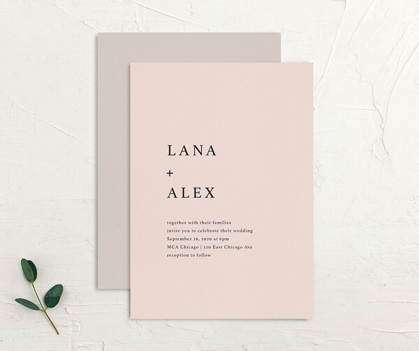 Modern Chic Wedding Invitations front-and-back in Rose Pink