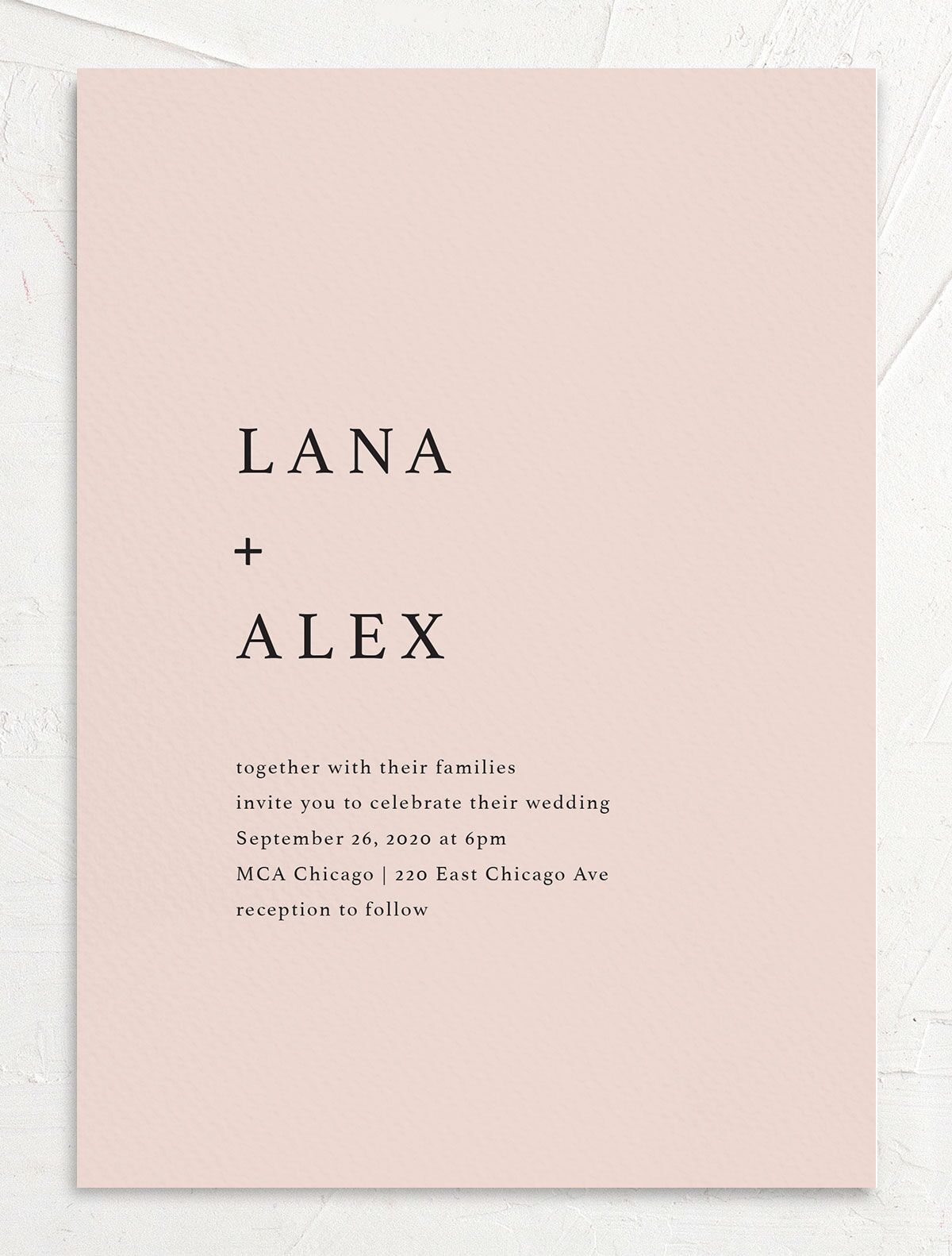 Modern Chic Wedding Invitations front in Rose Pink
