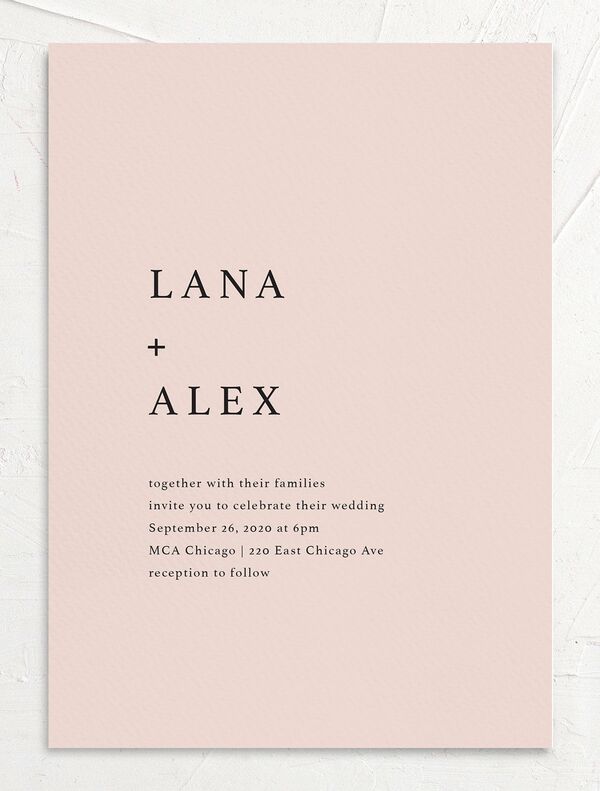 Modern Chic Wedding Invitations front in Rose Pink