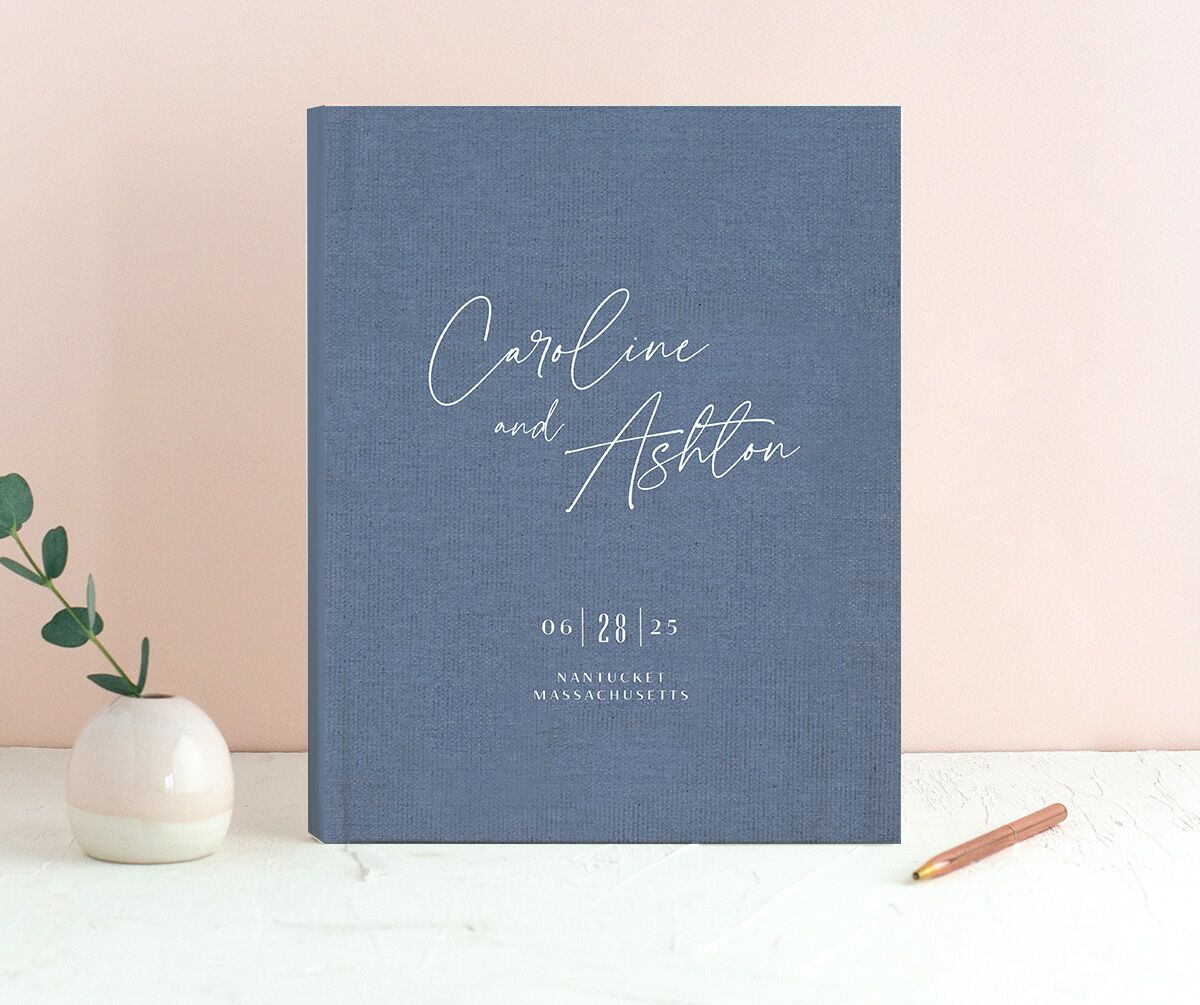 Watercolor Coast Wedding Guest Book front in French Blue