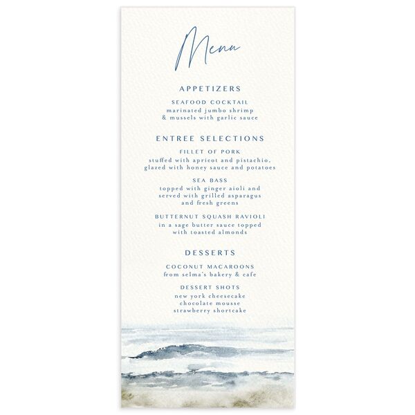 Watercolor Coast Menus front in French Blue