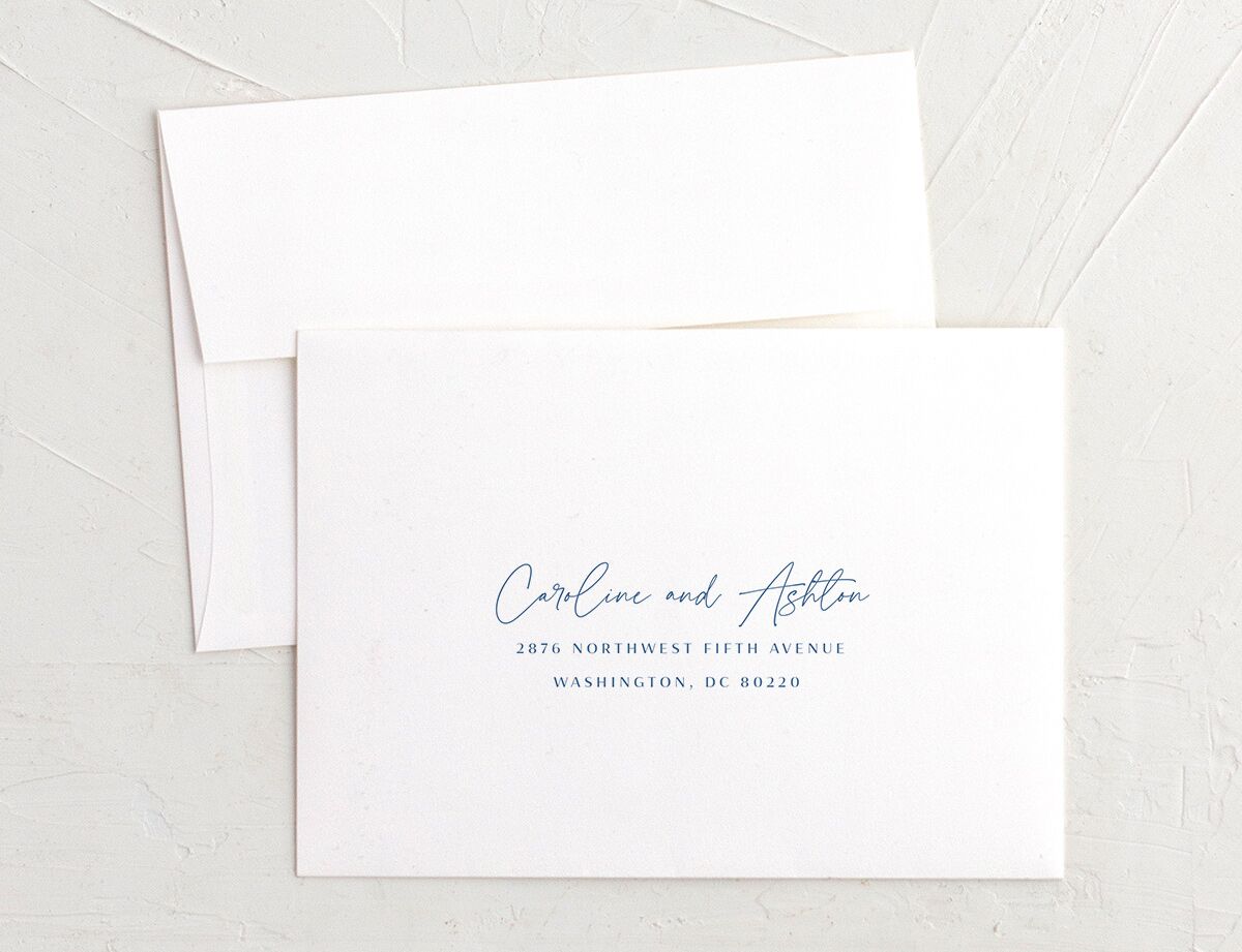 Watercolor Coast Wedding Response Card Envelopes front in French Blue