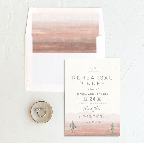 Painted Landscape Rehearsal Dinner Invitations envelope-and-liner in Rose Pink
