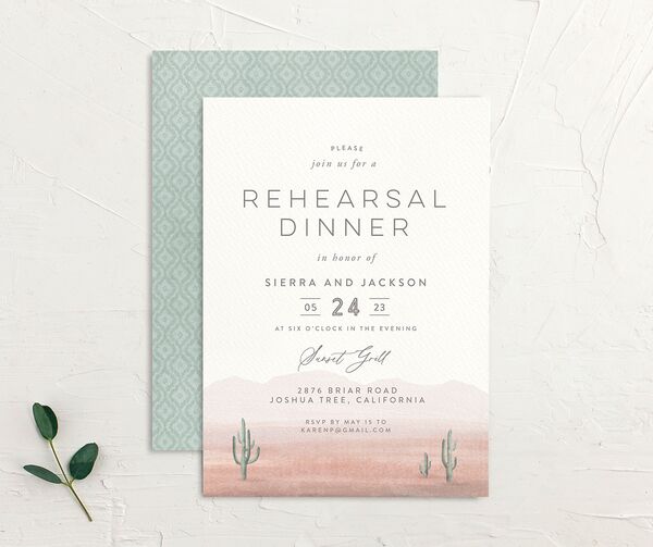 Painted Landscape Rehearsal Dinner Invitations front-and-back in Rose Pink