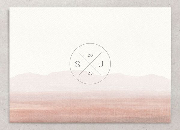 Painted Landscape Save the Date Cards back in Rose Pink
