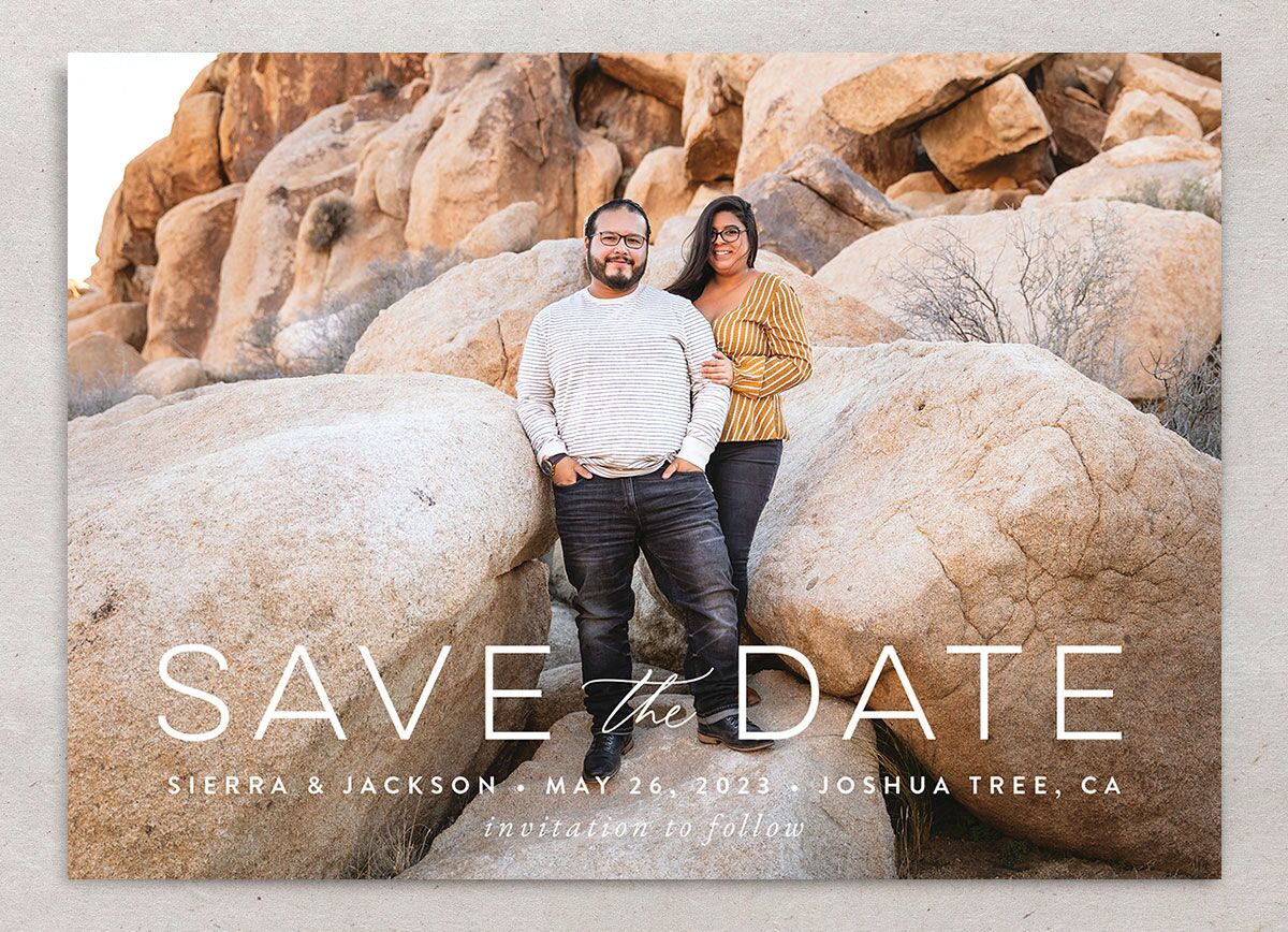 Painted Landscape Save the Date Cards front in Rose Pink
