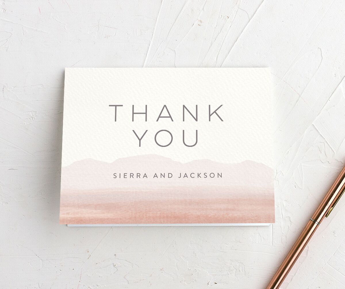 Painted Landscape Thank You Cards front in Rose Pink