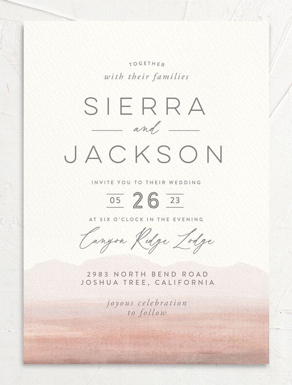 Painted Landscape Wedding Invitations front in Rose Pink