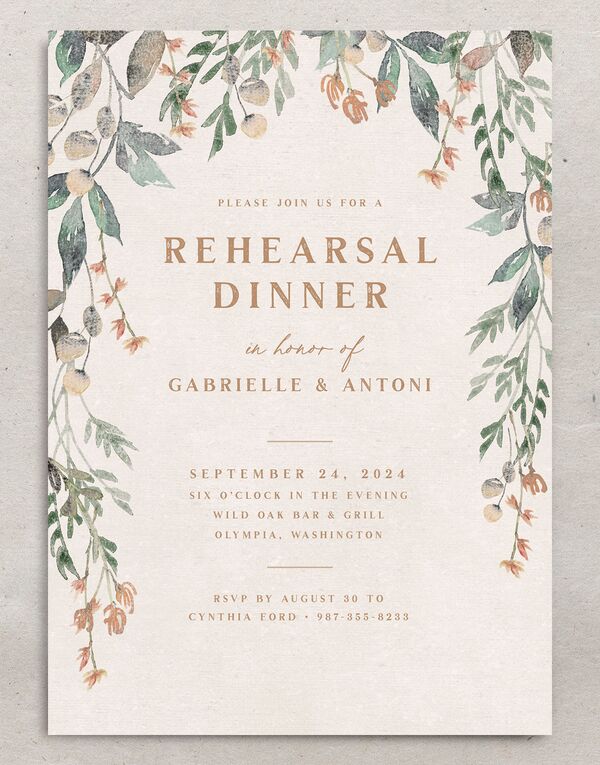 Vintage Vineyard Rehearsal Dinner Invitations front in Champagne