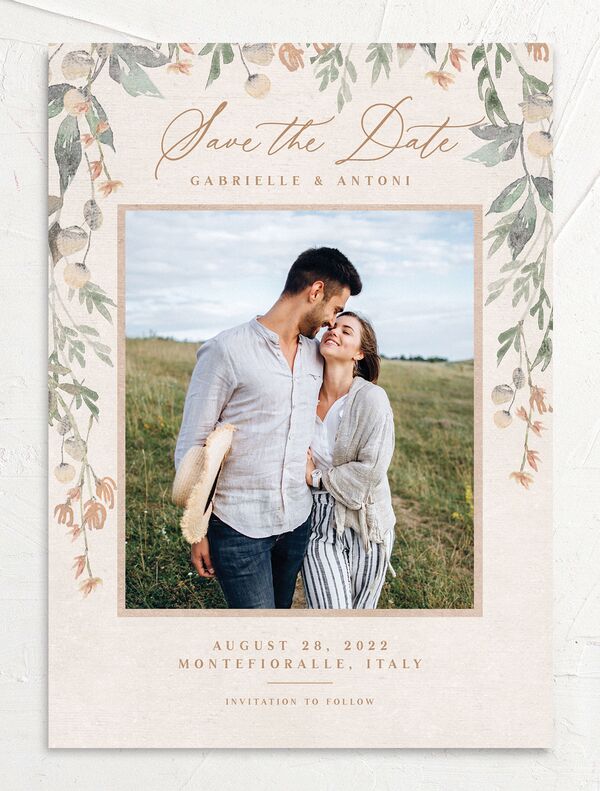 Vintage Vineyard Save the Date Cards front in Champagne