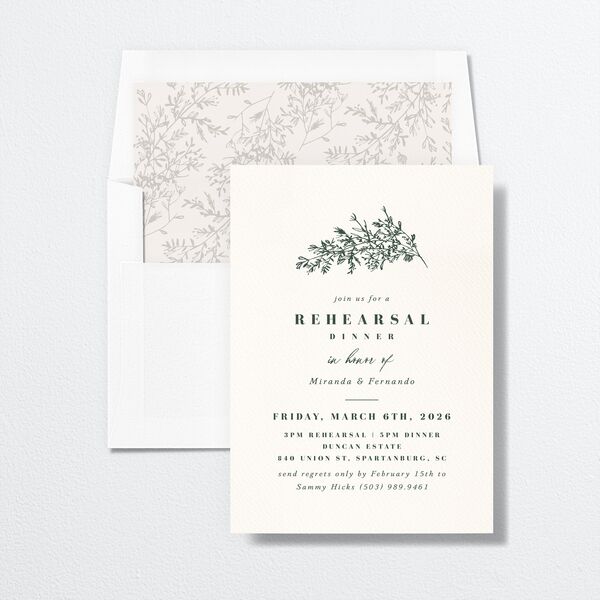 Elegant Branches Rehearsal Dinner Invitations envelope-and-liner in Jewel Green