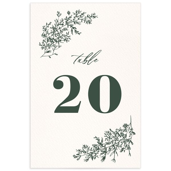 Elegant Branches Table Numbers front in Jewel Green