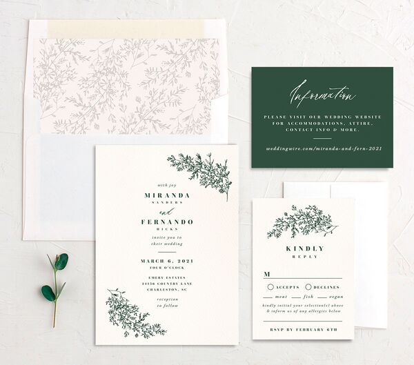 Elegant Branches Wedding Invitations suite in Jewel Green