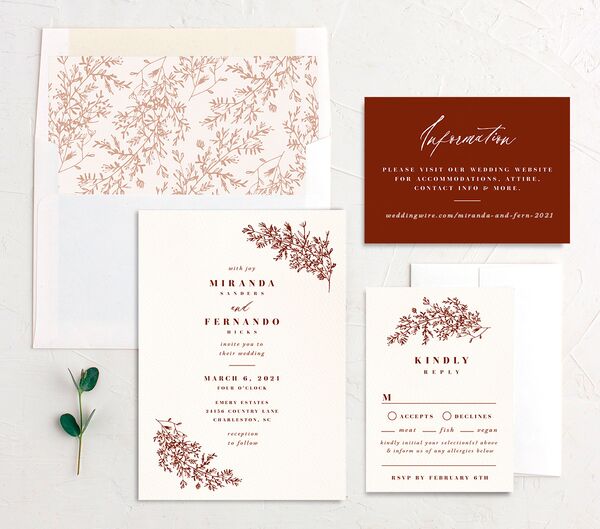 Elegant Branches Wedding Invitations suite in Ruby