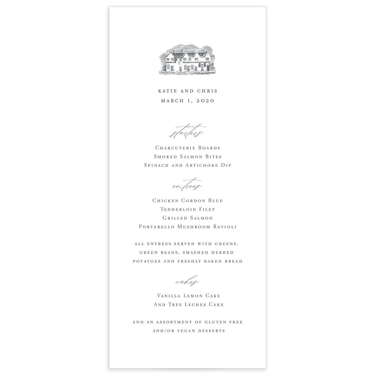 Traditional Landscape Menus front in Silver
