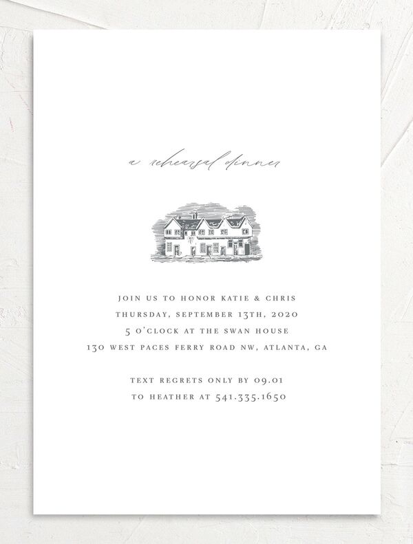 Traditional Landscape Rehearsal Dinner Invitations front in Grey