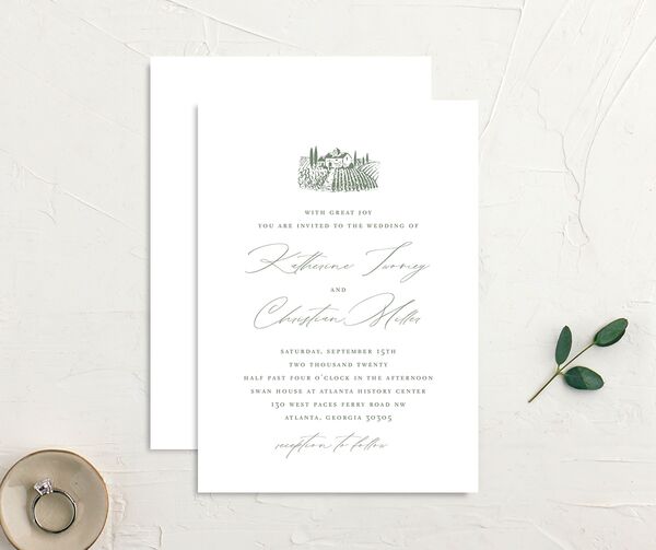 Traditional Landscape Wedding Invitations front-and-back in Jewel Green