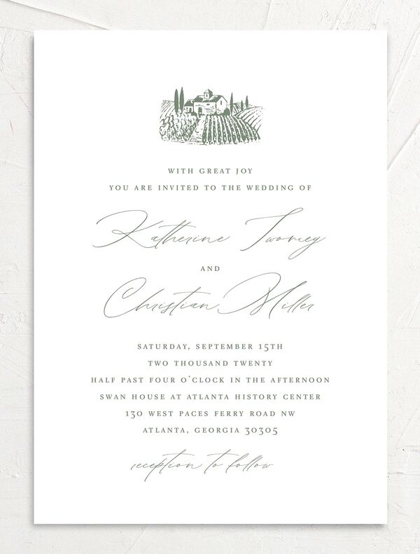 Traditional Landscape Wedding Invitations front in Jewel Green