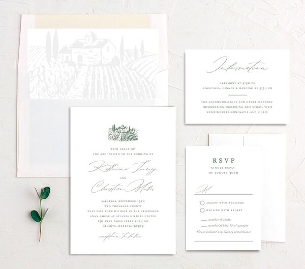 Traditional Landscape Wedding Invitations suite in Jewel Green