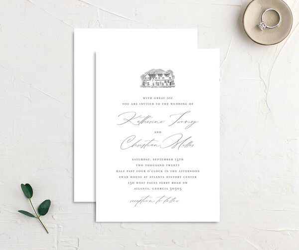 Traditional Landscape Wedding Invitations front-and-back in Silver