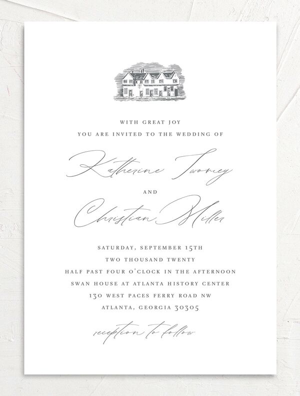 Traditional Landscape Wedding Invitations front in Silver