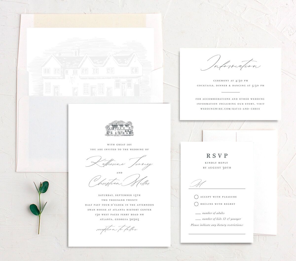 Traditional Landscape Wedding Invitations suite in Silver