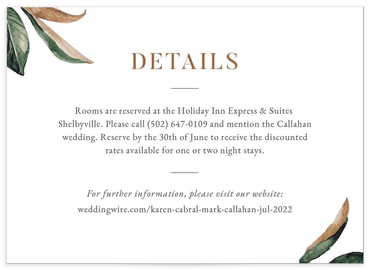Romantic Blooms Wedding Enclosure Cards front in Teal