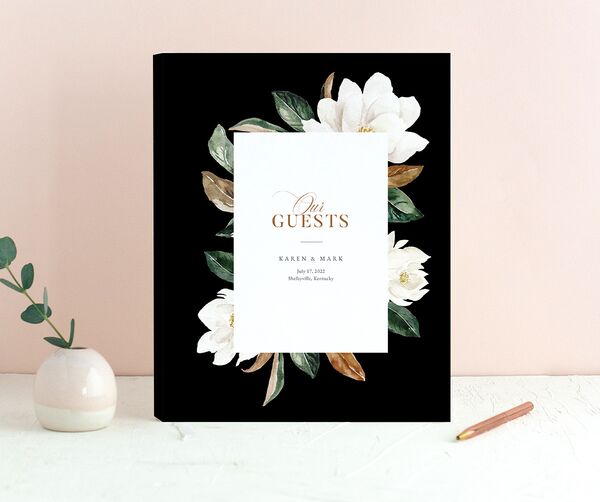Romantic Blooms Wedding Guest Book front in Midnight