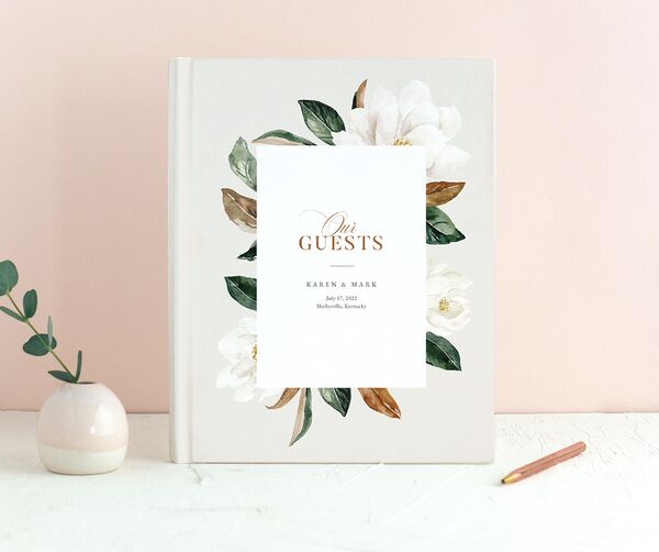 Romantic Blooms Wedding Guest Book front in Grey