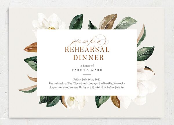 Romantic Blooms Rehearsal Dinner Invitations front in Grey
