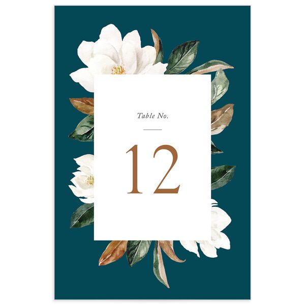 Romantic Blooms Table Numbers front in Turquoise