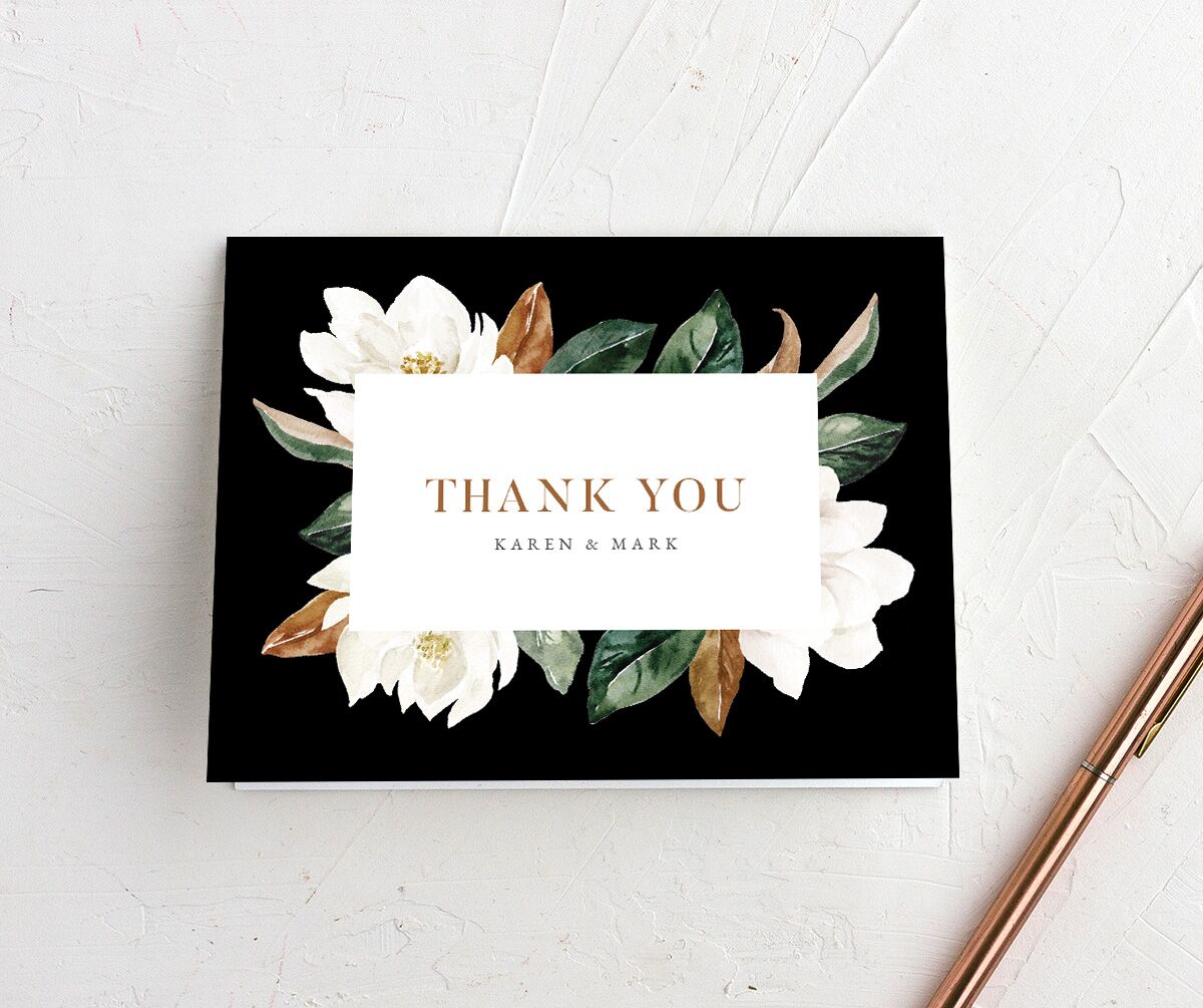 Romantic Blooms Thank You Cards front in Midnight